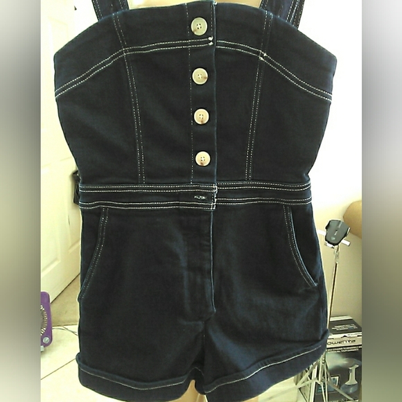 LK. NEW ANTHROPOLOGIE MAUVE ๐ ๐BLUE Denim Women's Overall Shorts SZ. 6 OMG! - Picture 9 of 12